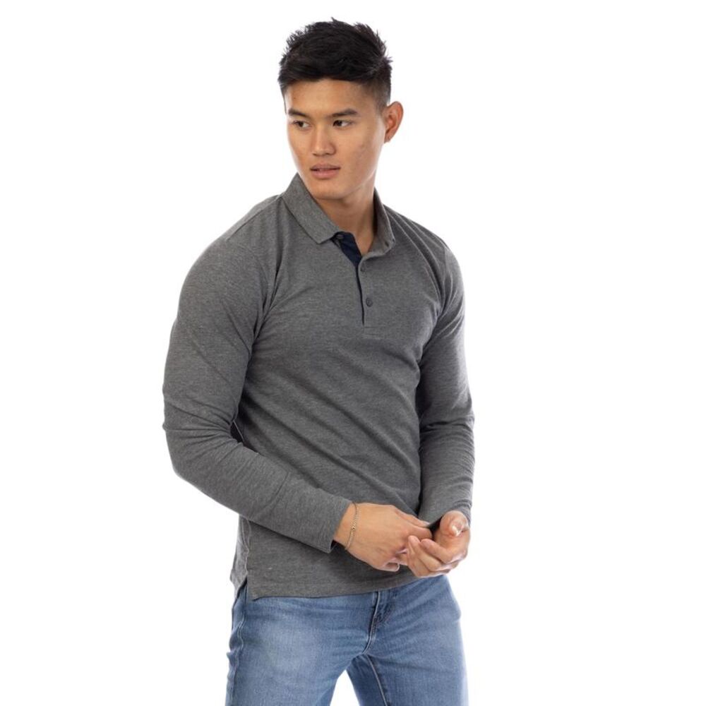 Peter Werth Mens Glasby Long-Sleeved Polo Shirt / Dark Grey Marl